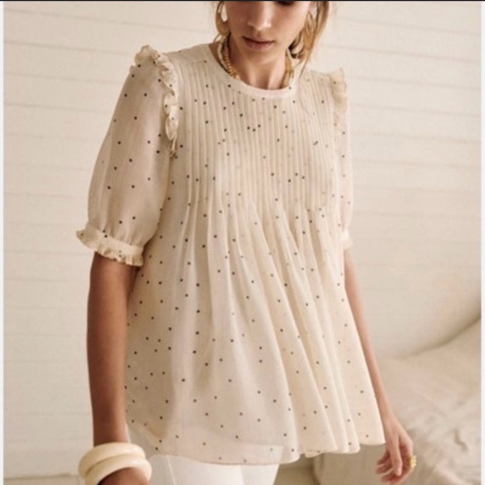 Sezane pleated ruffle top, size 40, like new.